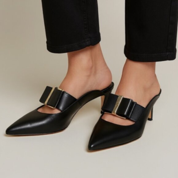 Salvatore Ferragamo Zelda Double Bow Leather Mules Heels – Size 7.5 EUC - Picture 1 of 11